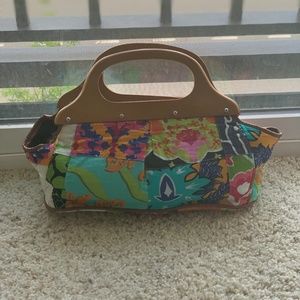 J. CREW Patterned Clutch Purse with Wooden Handles